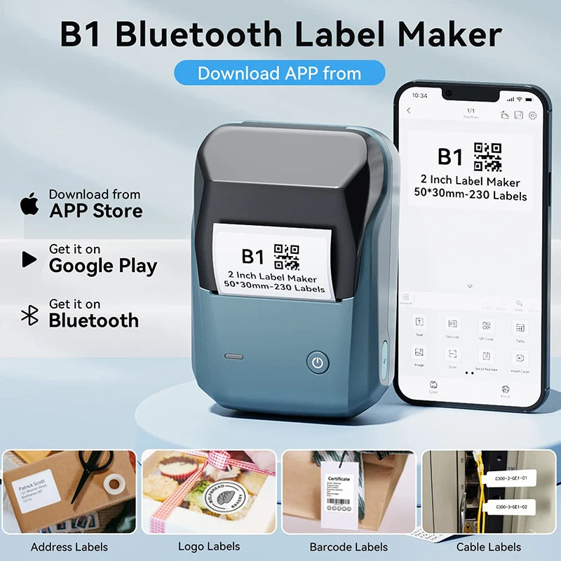 Mini Label Thermal Printer B1 Portable Self-Adhesive Printer for Stickers round Labels Rolls UV Tag Bluetooth Printer