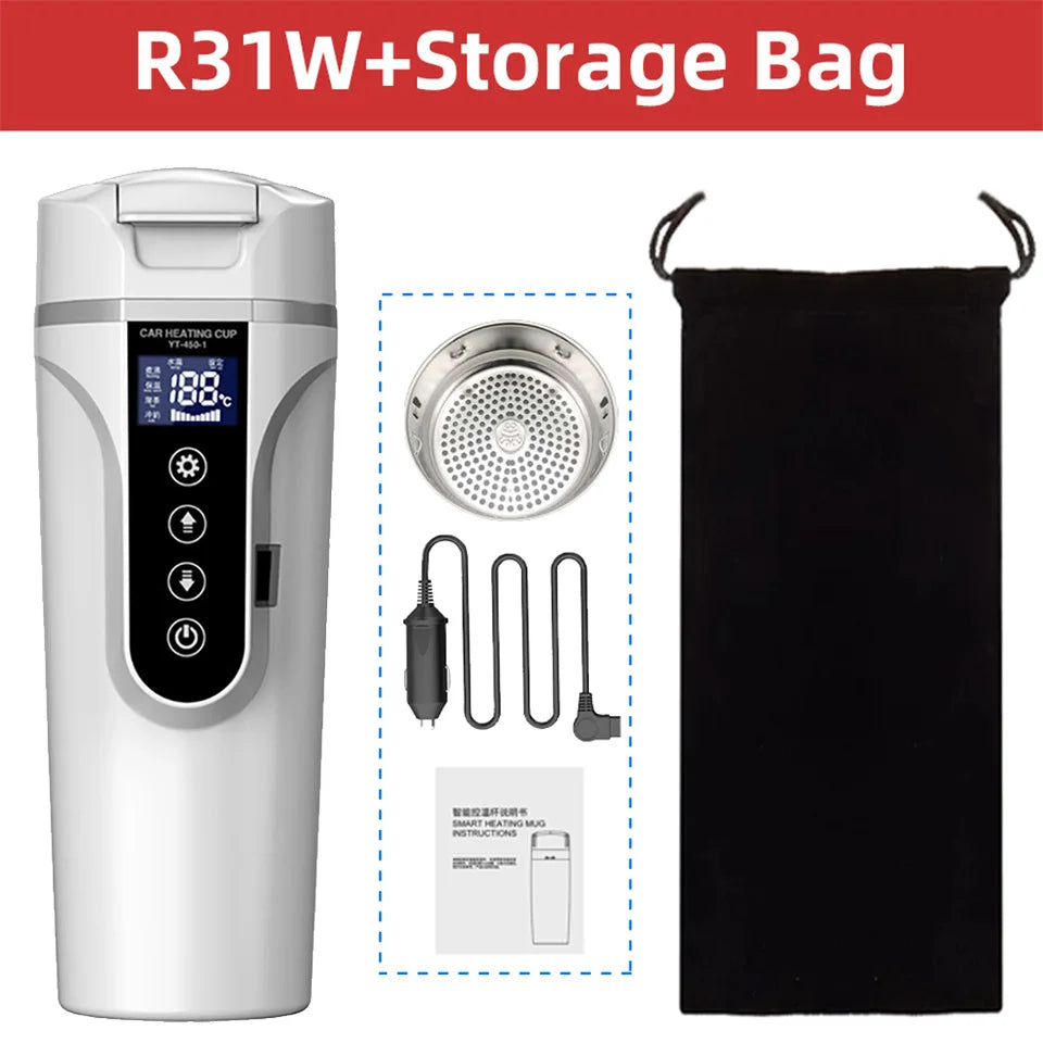 Car Heating Cup Smart Touch LCD Display Stainless Steel Electric Kettle Portable 12V/24V Thermos Bottle
