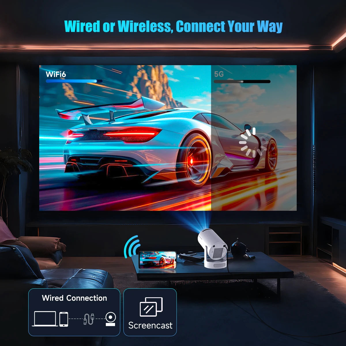 HY300 Pro+ Smart Mini Projector