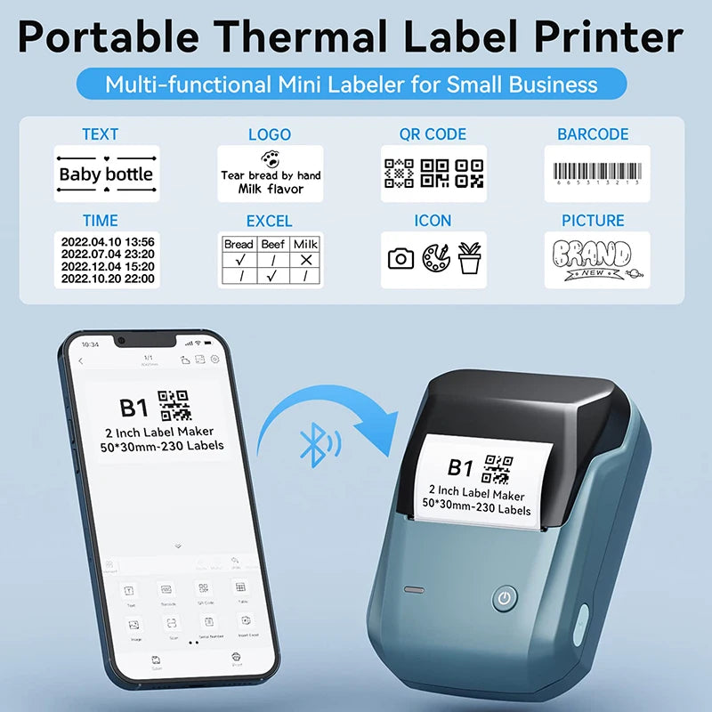 Mini Label Thermal Printer B1 Portable Self-Adhesive Printer for Stickers round Labels Rolls UV Tag Bluetooth Printer
