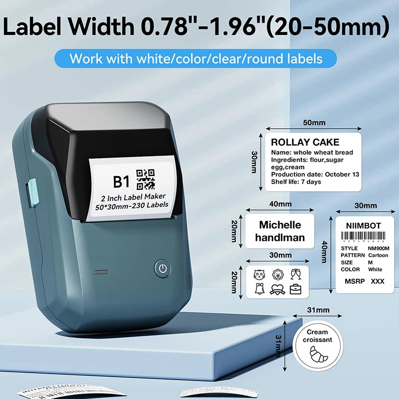 Mini Label Thermal Printer B1 Portable Self-Adhesive Printer for Stickers round Labels Rolls UV Tag Bluetooth Printer