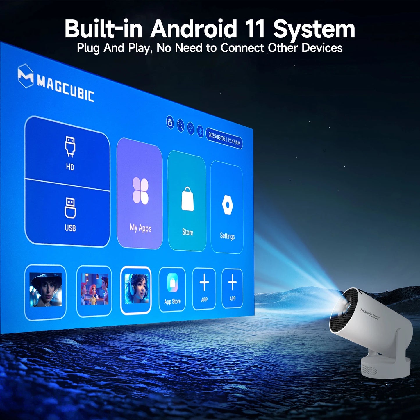 HY300 Pro+ Smart Mini Projector