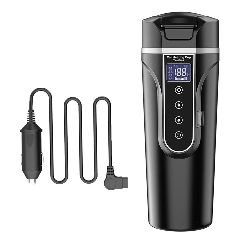 Car Heating Cup Smart Touch LCD Display Stainless Steel Electric Kettle Portable 12V/24V Thermos Bottle