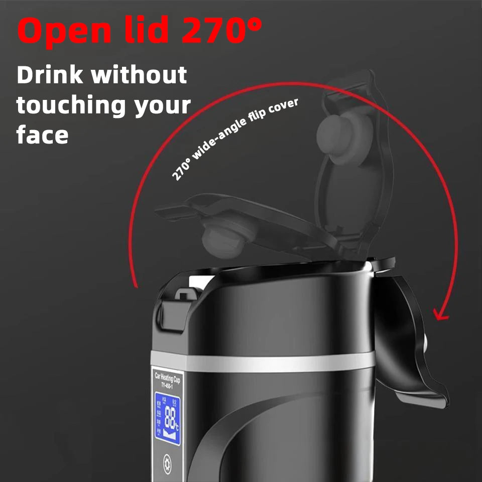 Car Heating Cup Smart Touch LCD Display Stainless Steel Electric Kettle Portable 12V/24V Thermos Bottle