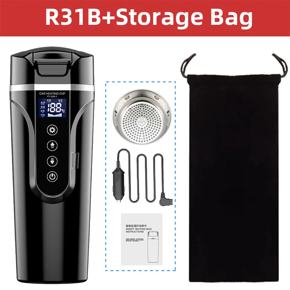 Car Heating Cup Smart Touch LCD Display Stainless Steel Electric Kettle Portable 12V/24V Thermos Bottle