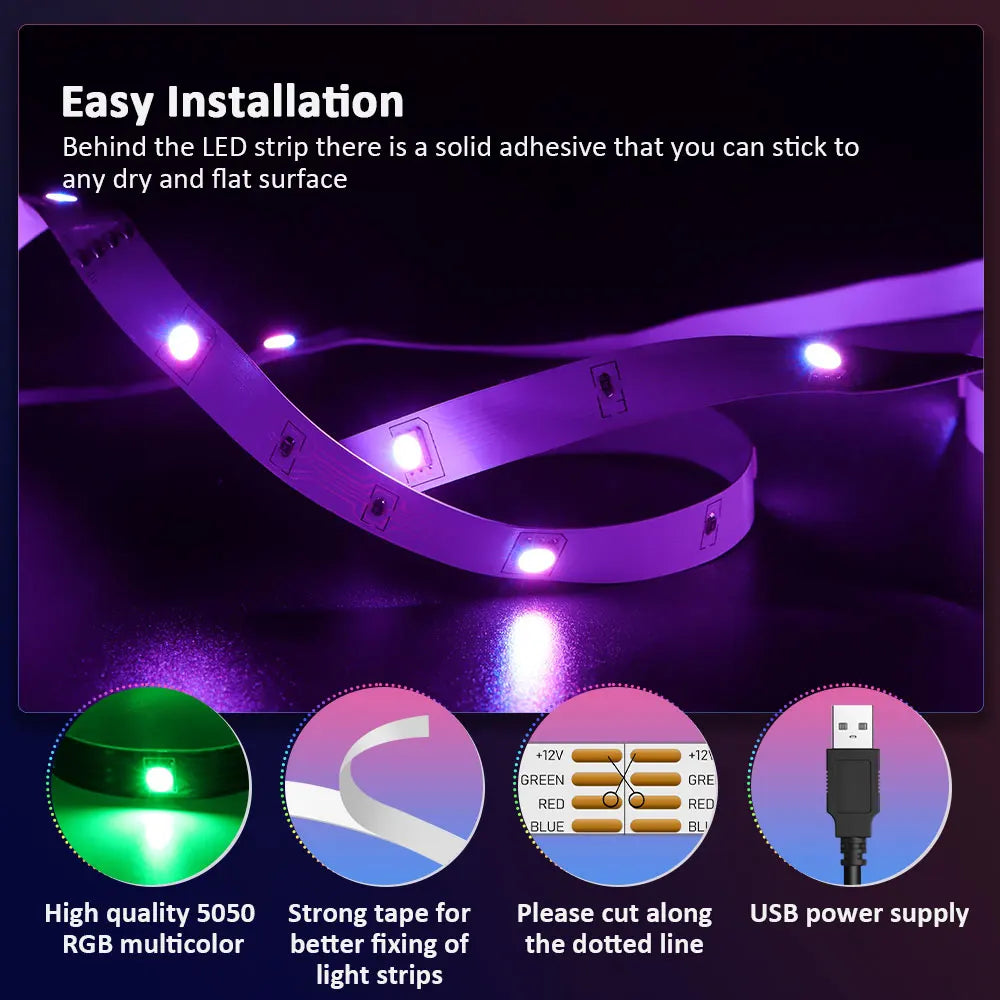 LumaBeats™ RGB LED Light Strip – Party-Ready, Music Reactive