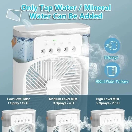 New 3-In-1 Fan, Air Conditioner, Mini Home Air Cooler, LED Night Light, Portable Humidifier, Air Conditioning Fan, Office and Ho
